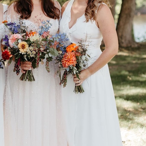 BRIDESMAID Dress - Fame & Partners - Ruffle Front Wrap Dress Ivory - Size 10 - Picture 2 of 5